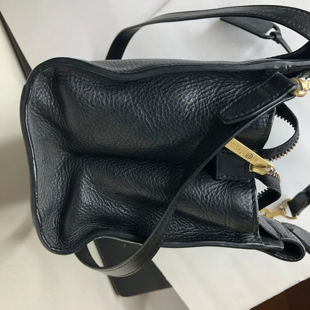 Kate Spade Saturday Black Leather Satchel Small Crossbody Bag Zip Top Purse